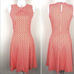 NY & Co. Geometric Orange Fit & Flare Dress Small